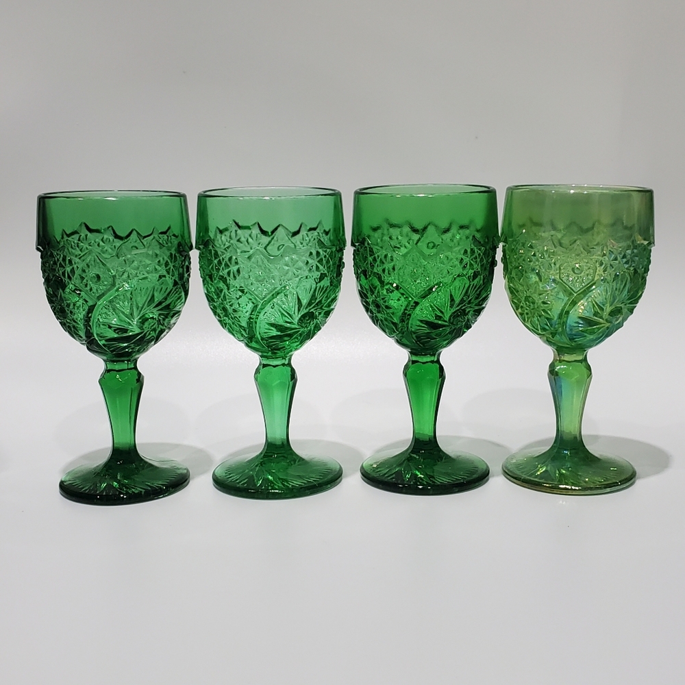 (4☘️) Vntg "Buzz Saw" Uranium 💚& Carnival Green Goblets Double Shot Degenhart - Picture 6 of 15